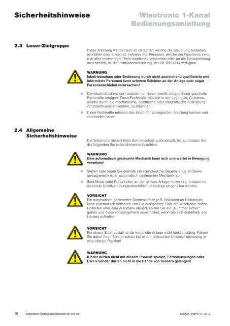 Wisotronic 1-Kanal Bedienungsanleitung - WAREMA