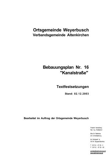 Ortsgemeinde Weyerbusch Bebauungsplan Nr. 16 "Kanalstraße"