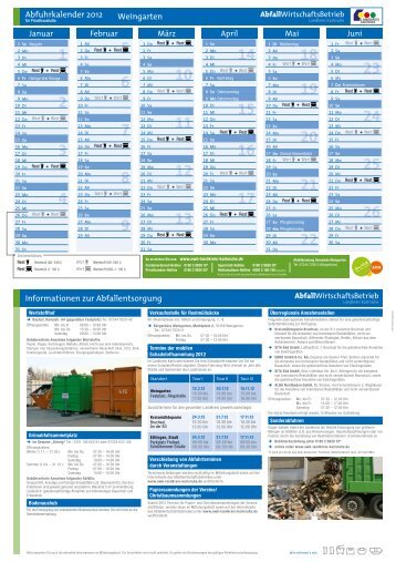 Informationen zur Abfallentsorgung Abfuhrkalender 2012 Weingarten