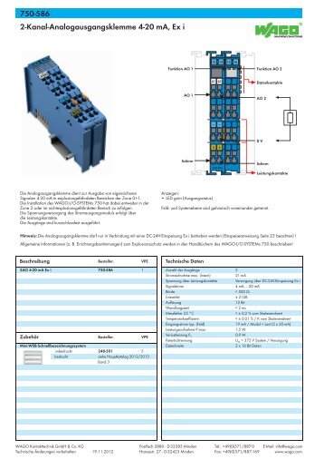 750-586 2-Kanal-Analogausgangsklemme 4-20 mA, Ex i - Wago