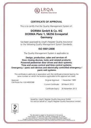ISO 9001 DORMA GmbH + Co. KG