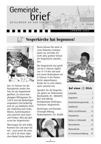 Ausgabe Januar 2007 - Evangelischer Kirchenbezirk Geislingen
