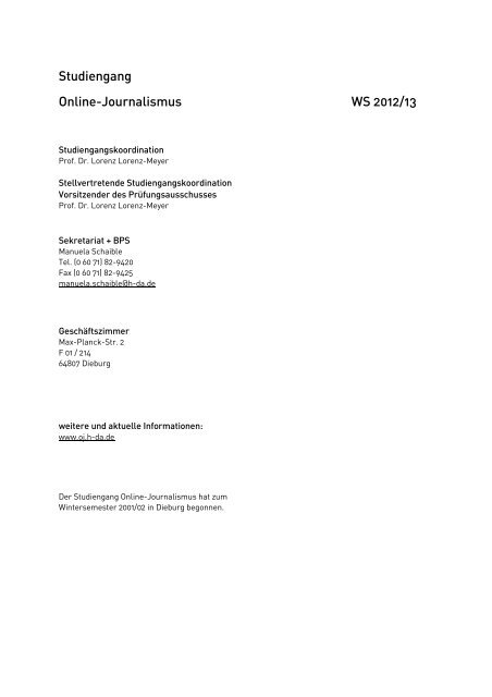 Vorlesungsverzeichnis OJ, WS 2012/13