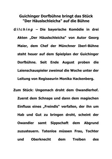 Guichinger Dorfbühne bringt das Stück - Kultur-Portal Gilching