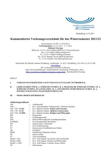 Kommentiertes Vorlesungsverzeichnis für das Wintersemester 2011 ...