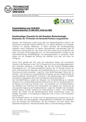 Pressemitteilung - BIOTEC - Biotechnology Center TU Dresden ...