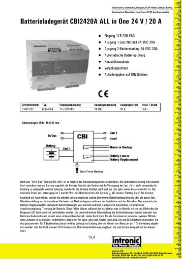 Batterieladegerät CBI2420A ALL in One 24 V / 20 A - Intronic AG