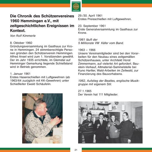 Die Chronik des Schützenvereines 1960 Hemmingen e.V., mit ...