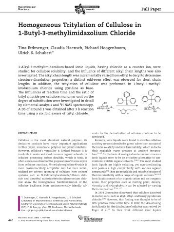 Homogeneous Tritylation of Cellulose in 1-Butyl-3 ...
