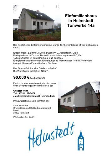 Einfamilienhaus in Helmstedt Tonwerke 14a - Stadt Helmstedt