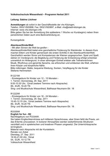 Volkshochschule Wiesentheid – Programm Herbst 2011 Leitung ...