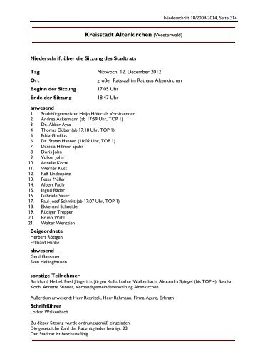 Sitzung des Stadtrats am 12. Dezember 2012 - Verbandsgemeinde ...