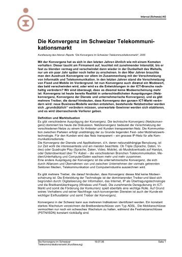 Die Konvergenz im Schweizer Telekommuni- kationsmarkt - Intercai