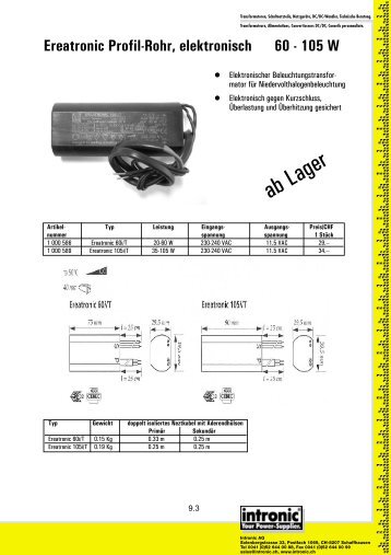 Ereatronic Profil-Rohr, elektronisch 60 - 105 W - Intronic AG