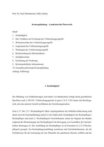 Prof. Dr. Paul Oberhammer, Halle (Saale) Kontenpfändung ...