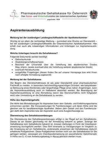 Aspirantenausbildung - Pharmazeutische Gehaltskasse