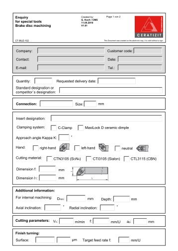 Company: Contact: E-mail: Customer code: Date: Tel.: Quantity ...