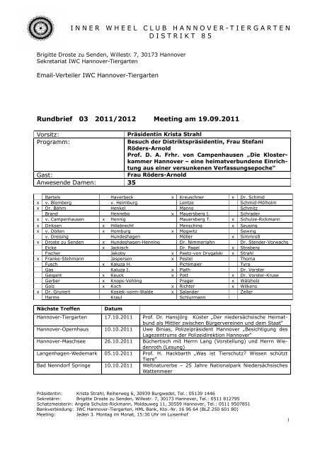 Rundbrief 3 IWC Hannover-Tiergarten - Inner Wheel Deutschland