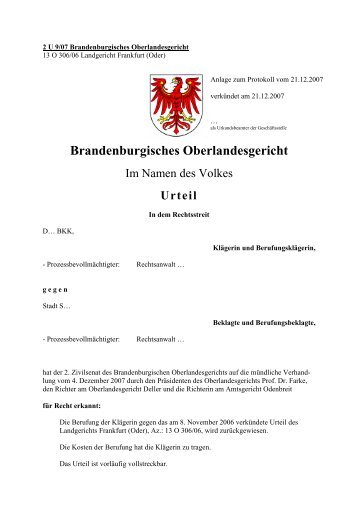 2 U 9/07 Brandenburgisches Oberlandesgericht