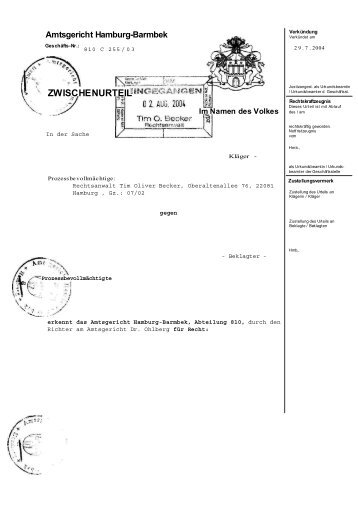 ZWISCHENURTEIL - RA Tim O. Becker