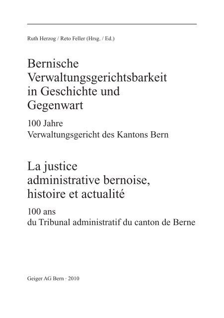 Bernische Verwaltungsgerichtsbarkeit in Geschichte und Gegenwart ...