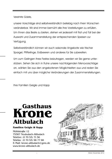 Menüvorschläge - Gasthaus Krone