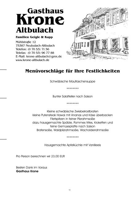 Menüvorschläge - Gasthaus Krone