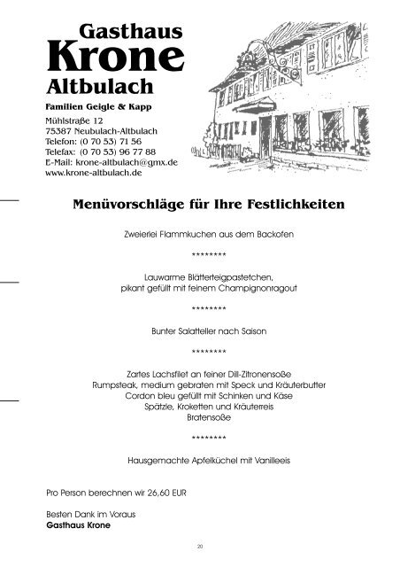 Menüvorschläge - Gasthaus Krone