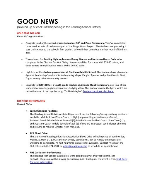 GOOD NEWS - Reading School District