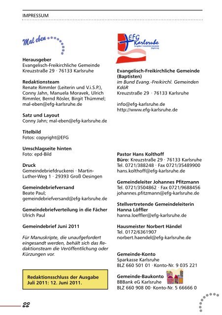 Gemeindebrief EFG Karlsruhe