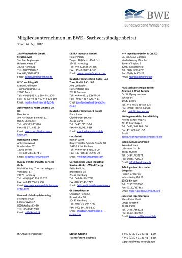 Mitgliedsunternehmen im BWE - Sachverständigenbeirat