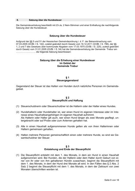 Protokoll über die Sitzung der Gemeindevertretung - Gemeinde Trebur