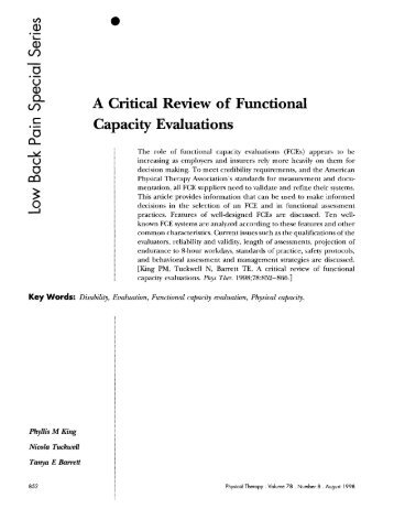 A Critical Review of Functional Capacity ... - Physical Therapy