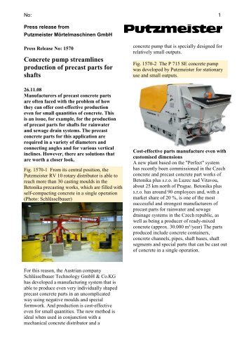 Concrete pump streamlines production of precast parts - Putzmeister ...