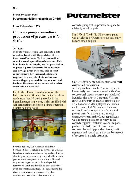 Concrete pump streamlines production of precast parts - Putzmeister ...