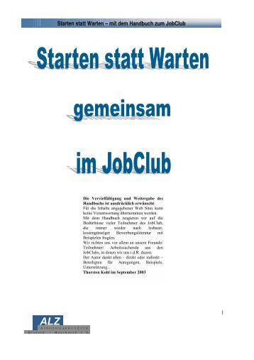 mit dem Handbuch zum JobClub - Arbeitslosenzentrum Krefeld