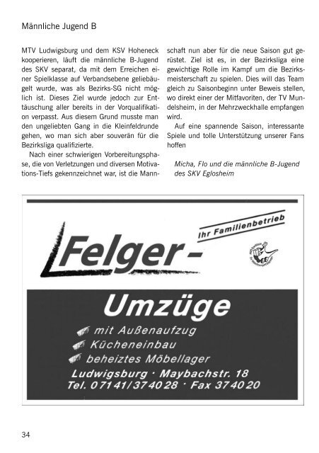 SKV Eglosheim, Handball, Saisonzeitschrift 2005/2006 - bei der SG ...