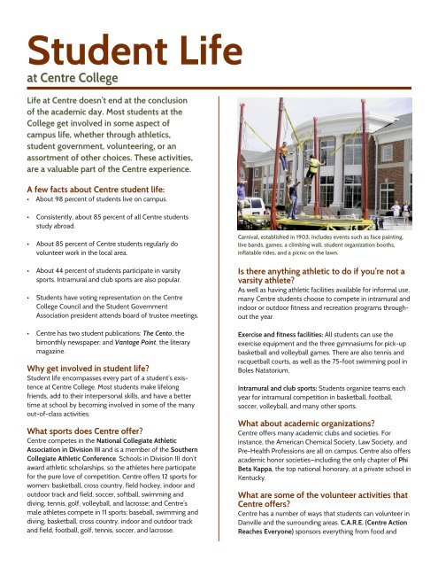Student Life Flyer (PDF file) - Centre College