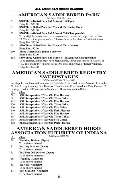 2011 Prize List - All American Horse Classic