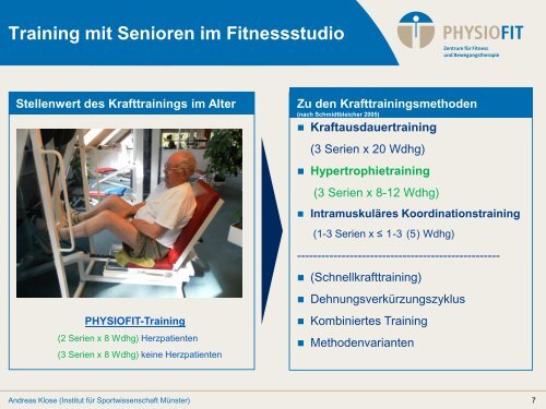 Training mit Senioren im Fitnessstudio - Physiofit Münster