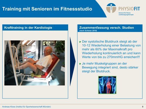 Training mit Senioren im Fitnessstudio - Physiofit Münster