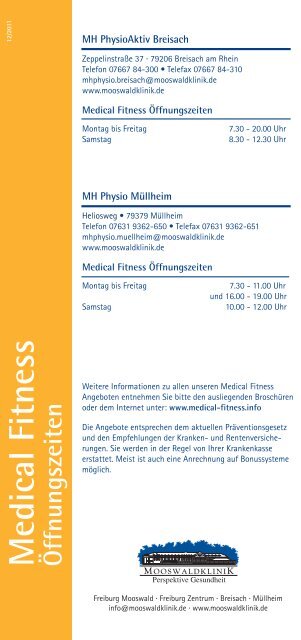 Medical Fitness Preise/Breisach, Müllheim Medical ... - Mooswaldklinik