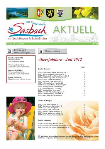 Altersjubilare - Juli 2012 - Sasbach am Kaiserstuhl