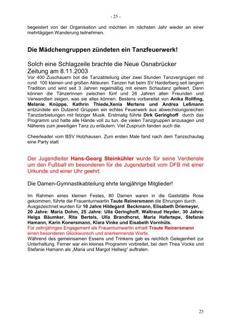 Chronik SV Harderberg der Zeitraum ab Ende September 2000 bis ...