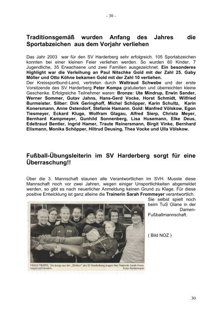 Chronik SV Harderberg der Zeitraum ab Ende September 2000 bis ...