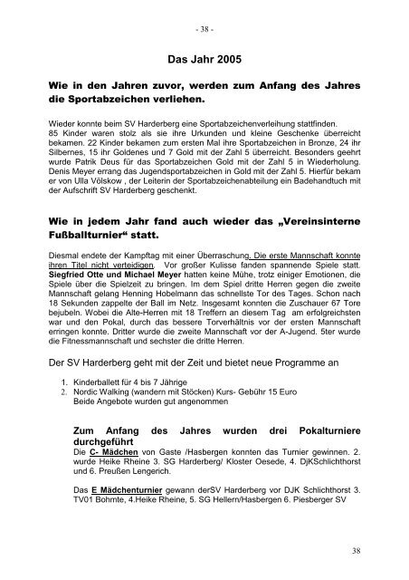 Chronik SV Harderberg der Zeitraum ab Ende September 2000 bis ...