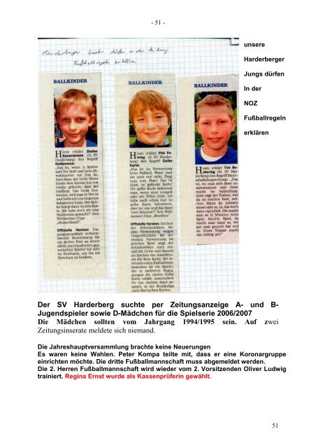 Chronik SV Harderberg der Zeitraum ab Ende September 2000 bis ...