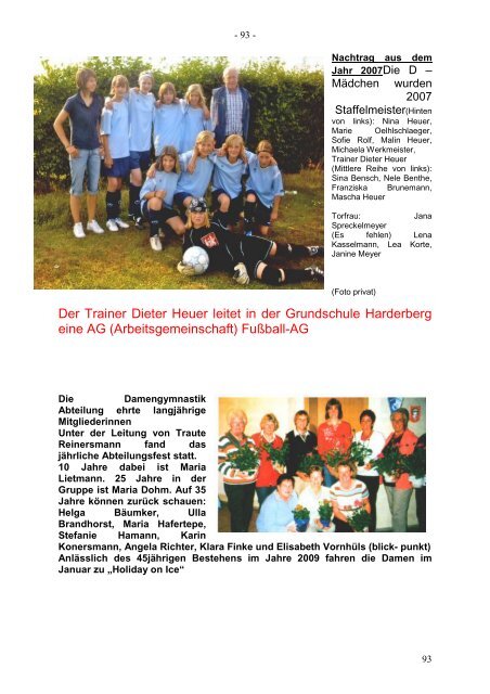 Chronik SV Harderberg der Zeitraum ab Ende September 2000 bis ...