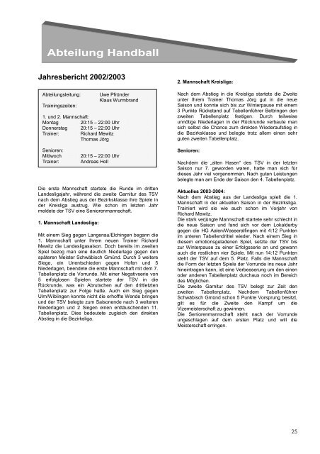 Jahresbericht 2003 - TSV Hüttlingen 1892 eV