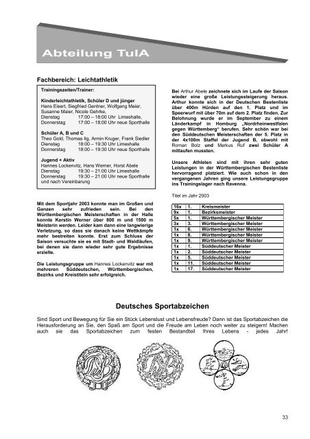 Jahresbericht 2003 - TSV Hüttlingen 1892 eV